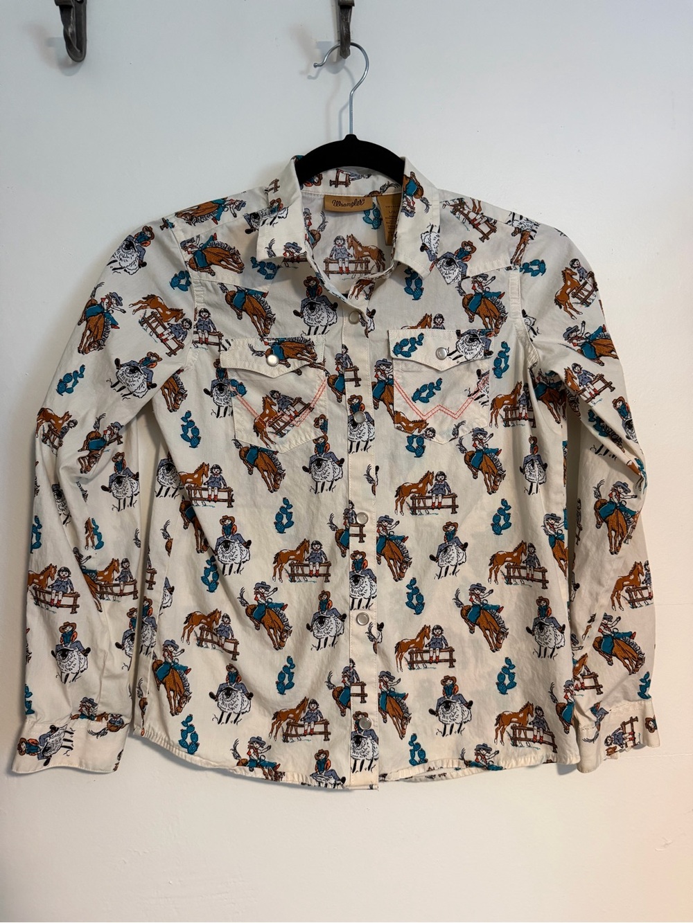 Wrangler Cream Western Print Shirt with Brown & Teal Accents